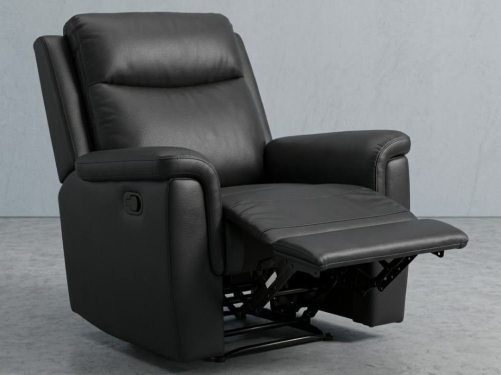 Style – Wave | Manual 3R (Rocker + Revolving + Recliner) in Sleek Black Leatherette