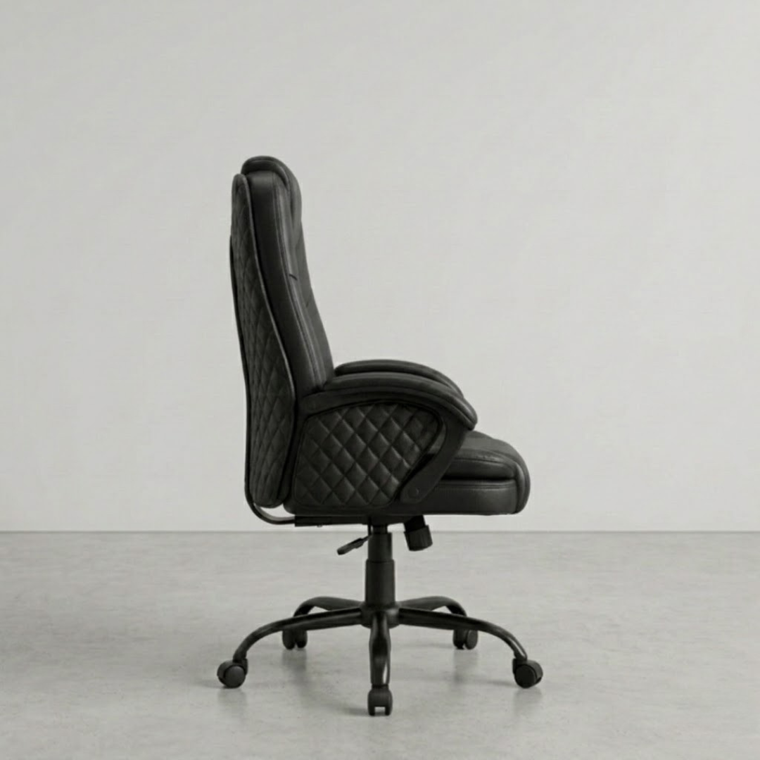 Ergonomic Black Faux Leather Desk Chair with White Contrast Stitching