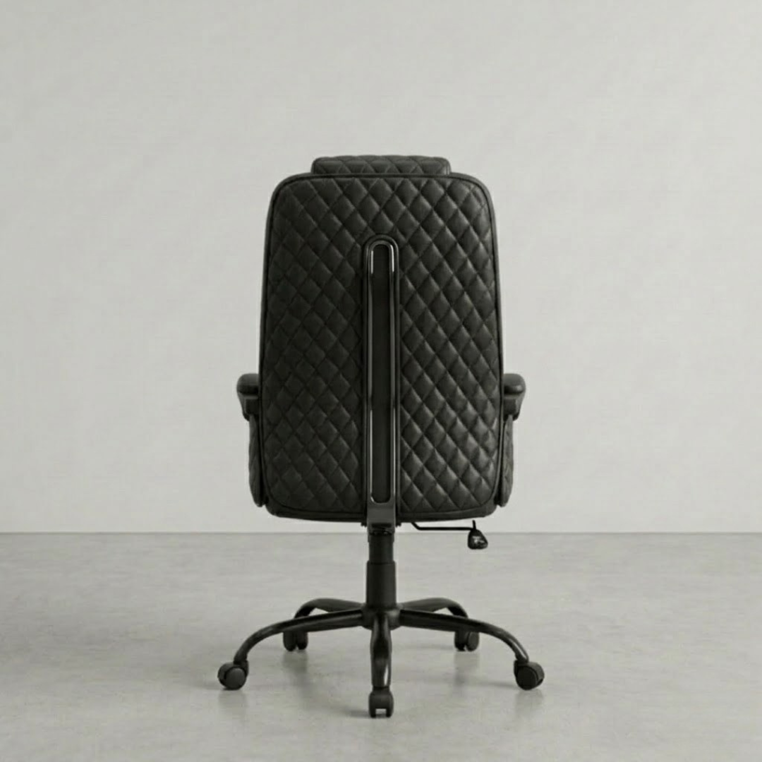 Ergonomic Black Faux Leather Desk Chair with White Contrast Stitching