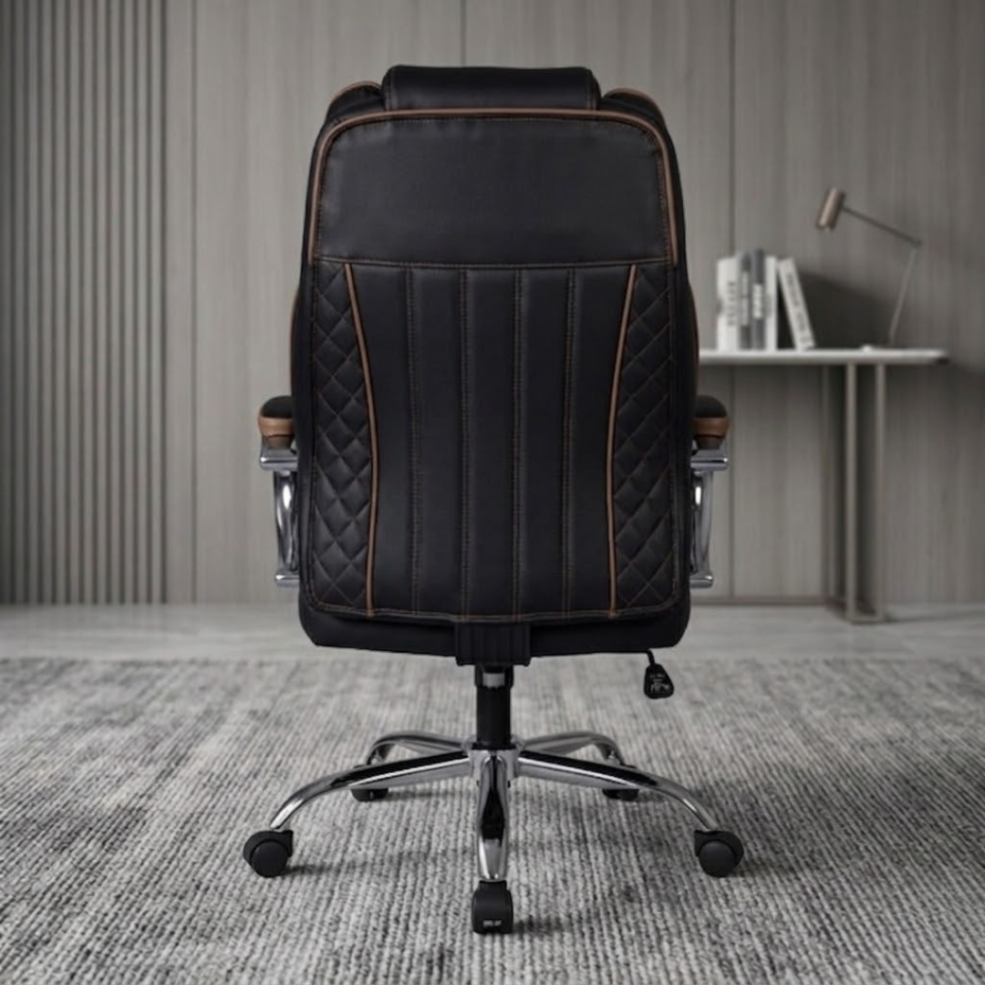 Modern Ergonomic Desk Chair with Quilted Sides | Black Faux Leather