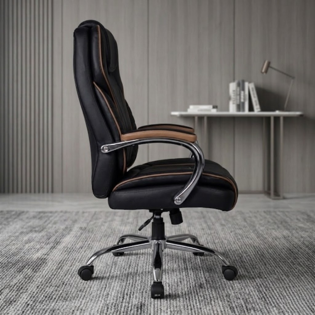 Modern Ergonomic Desk Chair with Quilted Sides | Black Faux Leather