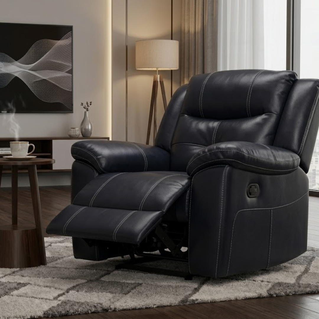 Zeal | Premium Power Recliner in Half Leather - Midnight Blue