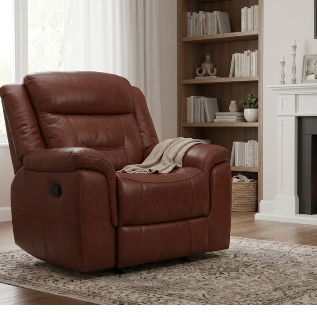Joy | Premium Manual Recliner in Half Leather - Tan