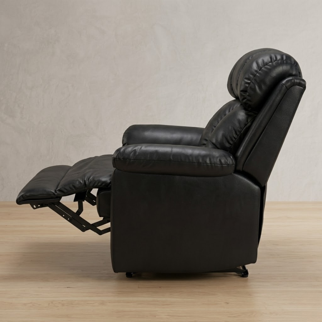 Premium Manual Recliner in Sleek Black Leatherette