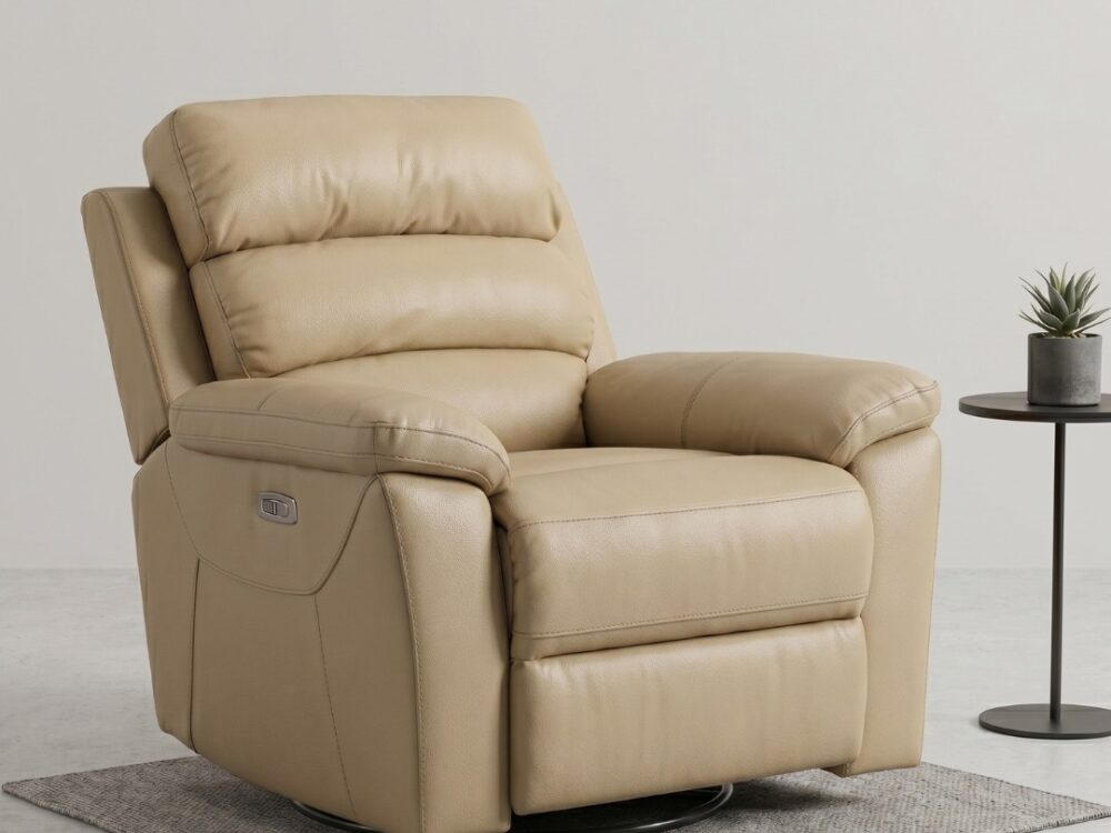 Premium Power Recliner in Desert Sand Leatherette
