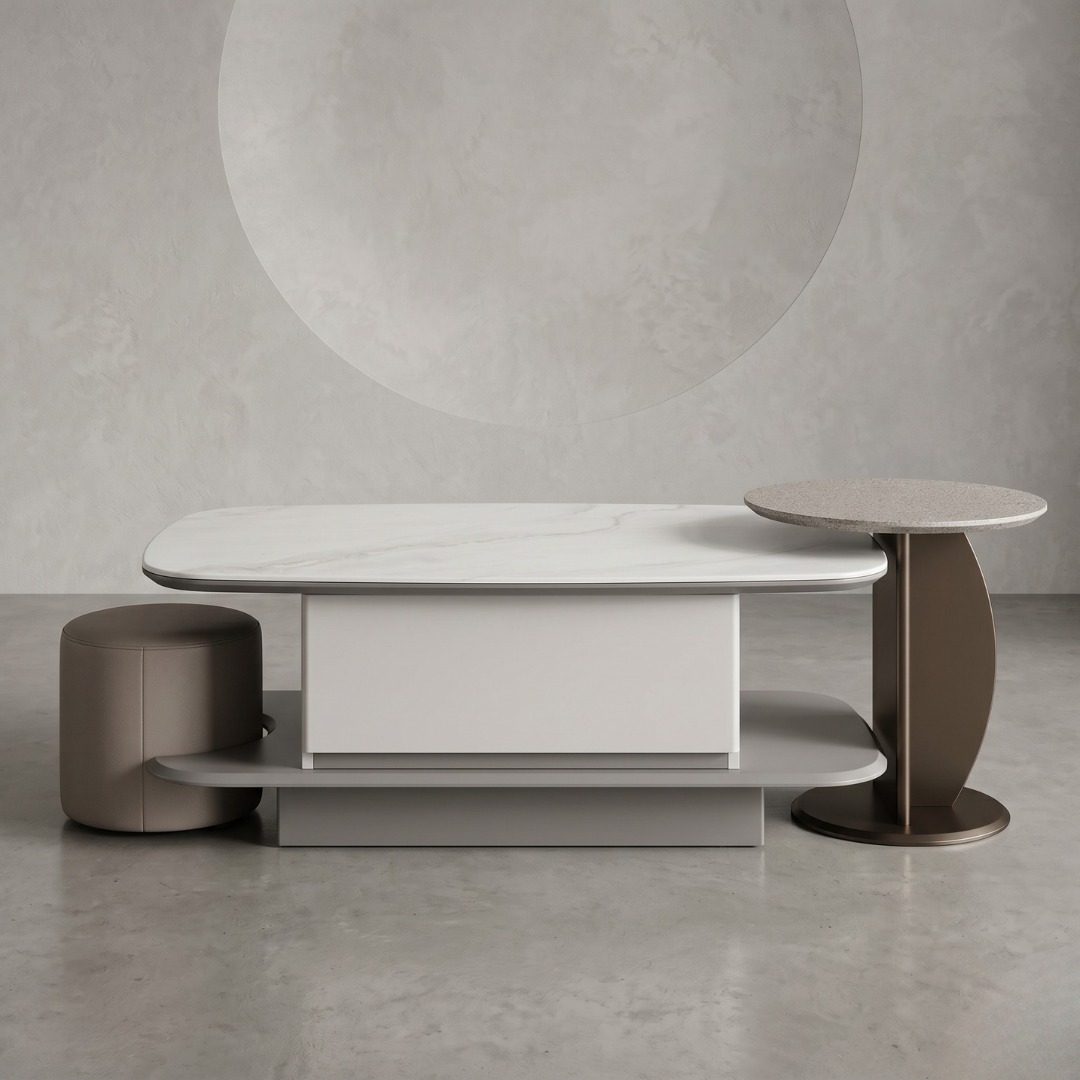 Lunaro Luxe Marble Coffee Table with Integrated Side Table