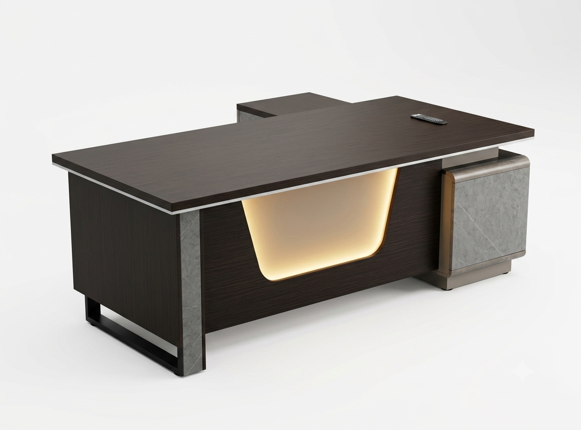 Apex Luxury L-Shape Executive Office Desk with LED Accent