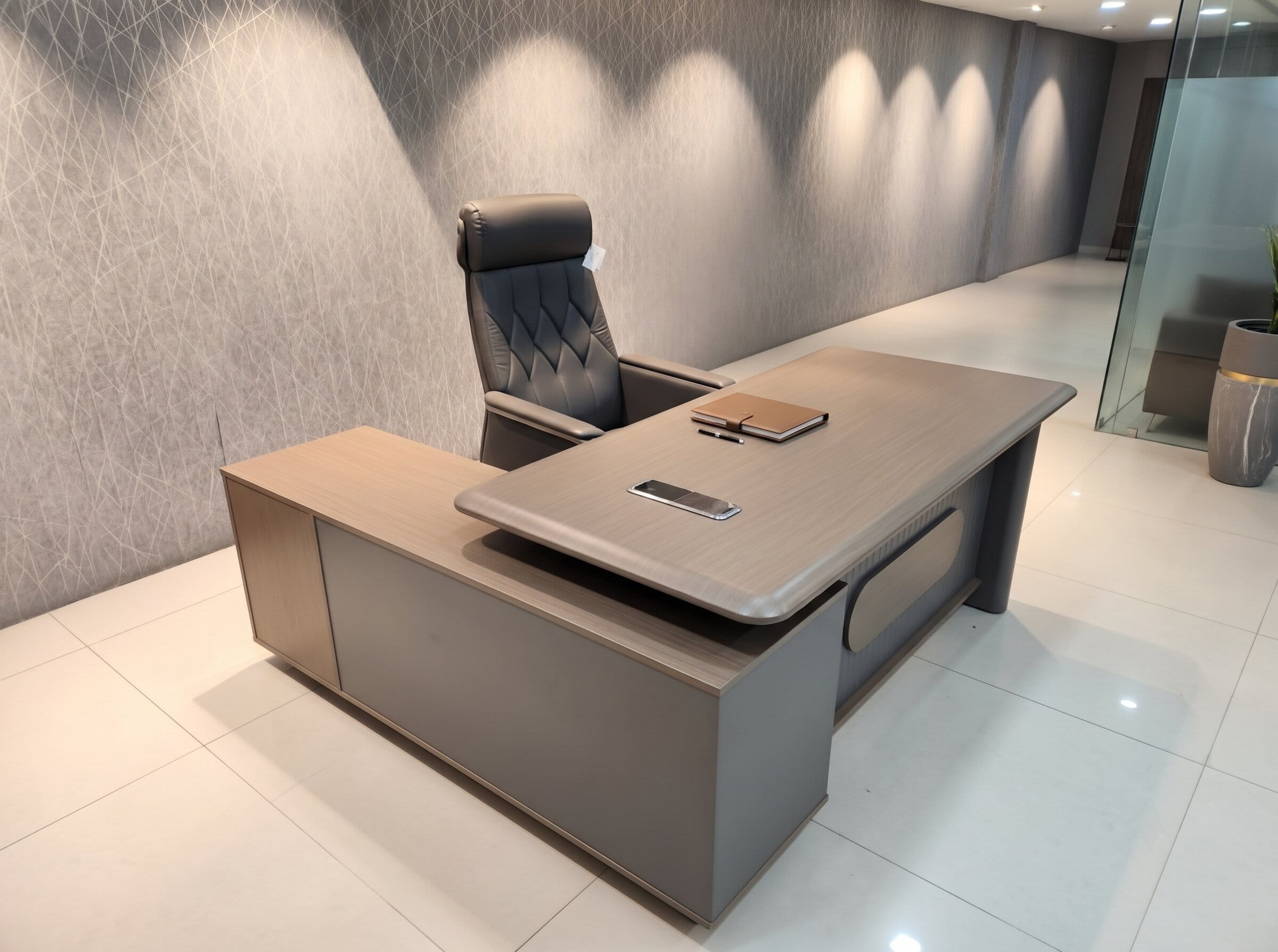 Apex Luxury L-Shape Executive Office Desk with LED Accent