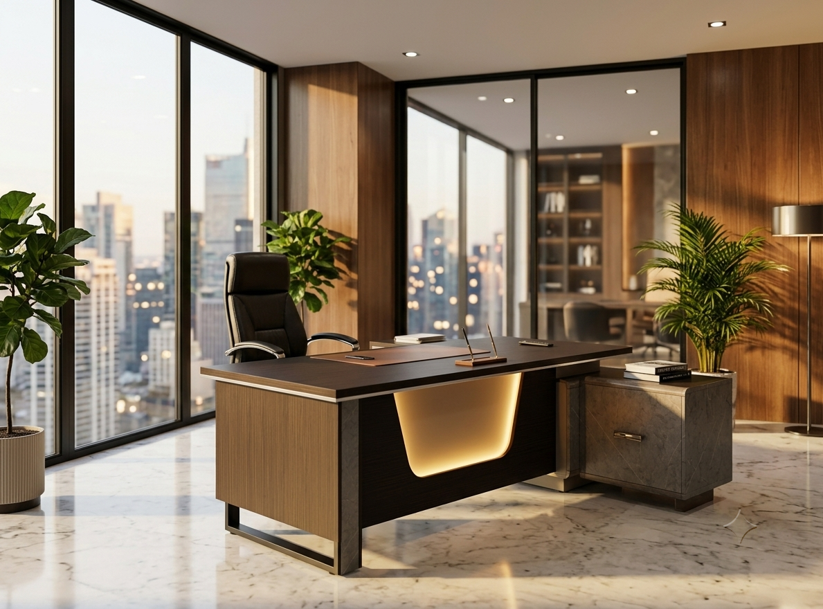 Apex Luxury L-Shape Executive Office Desk with LED Accent